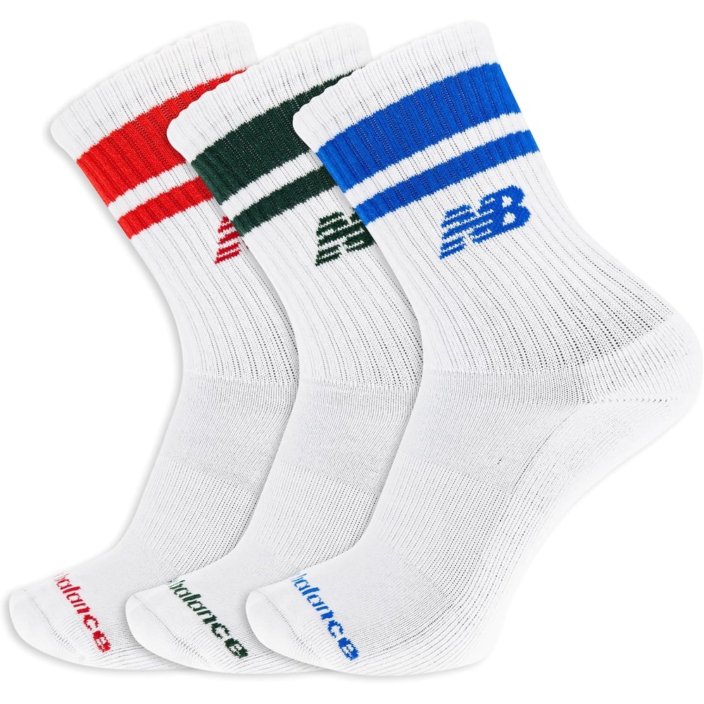 image:imageNew Balance Unisex Adult Organic Cotton Crew amp Midcrew Socks 3 Pairs Arch SupportWhite Assorted Stripe