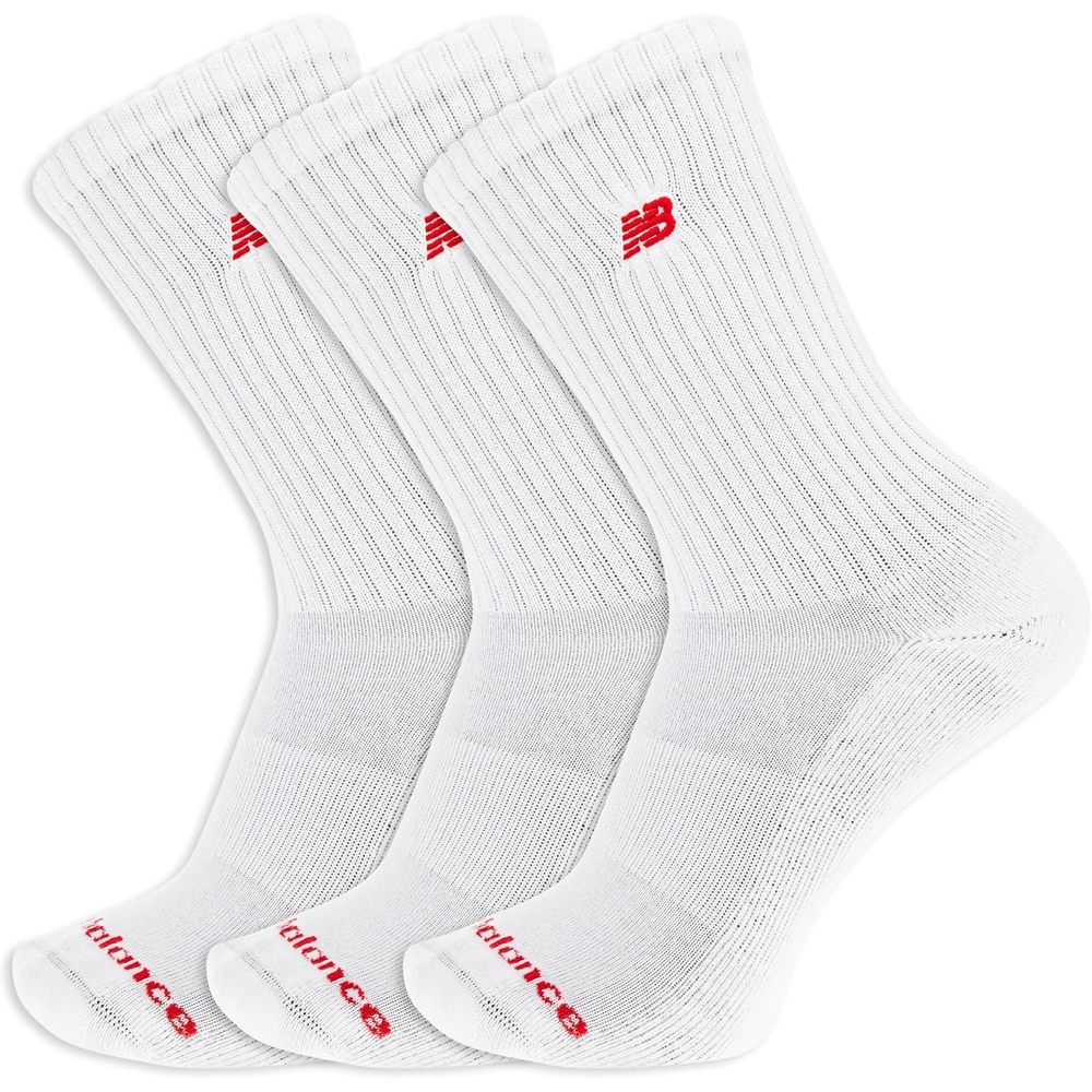 image:imageNew Balance Unisex Adult Organic Cotton Crew amp Midcrew Socks 3 Pairs Arch SupportWhite Patch Logo