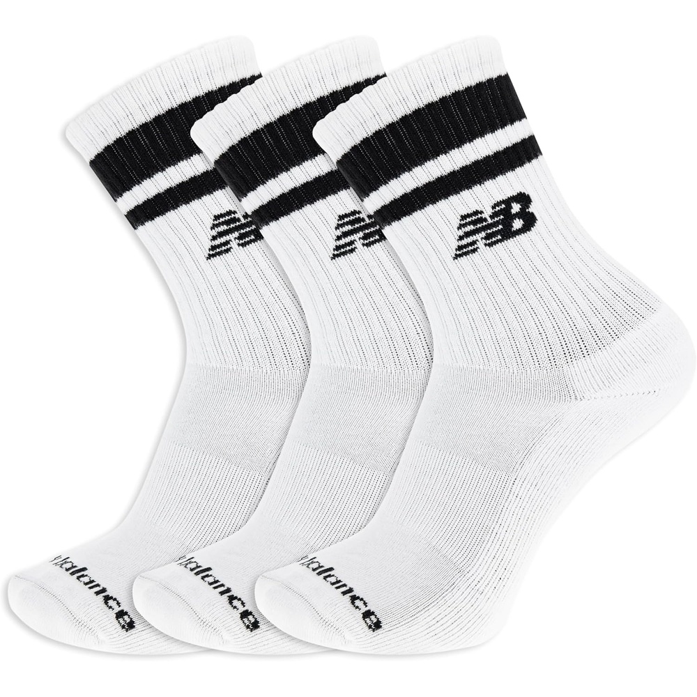 image:imageNew Balance Unisex Adult Organic Cotton Crew amp Midcrew Socks 3 Pairs Arch SupportWhite Stripe