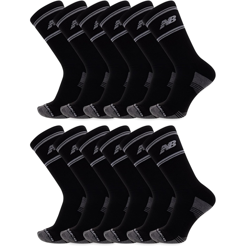 image:imageNew Balance Unisex Adult Performance Cushioned Crew Socks 6 amp 12 Pairs Moisture WickingBlack 12 Pairs