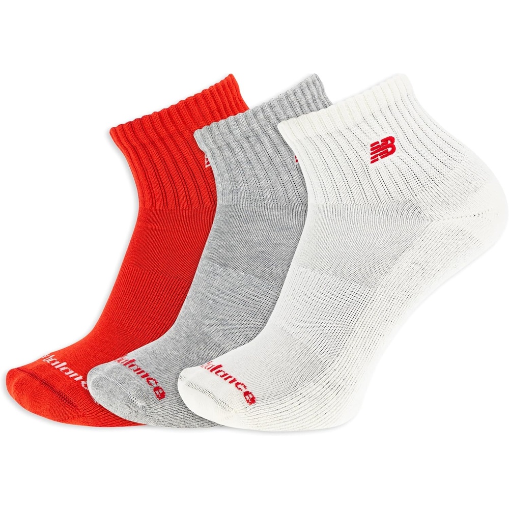 image:imageNew Balance unisexadults Mens and Womens Patch Logo Ankle Socks 3 Pairs Cushioned Moisture WickingRed Assorted