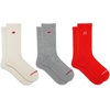 New Balance Unisex Adult Organic Cotton Crew & Mid-crew Socks – 3 Pairs – Arch Support(Red Assorted Patch Logo)