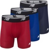 New Balance Men’s No Fly Boxer Brief Underwear with Jacquard Waistband, Breathable Lightweight, Moisture Wicking (3 Pack)(Team Red/Pigment/Team Royal)