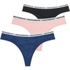 New Balance Women’s Premium Performance Thong with Logo Printed Elastic Waistband, 3 or 6 Pack(Black/Techtonic Blue Camo/Peach Soda)