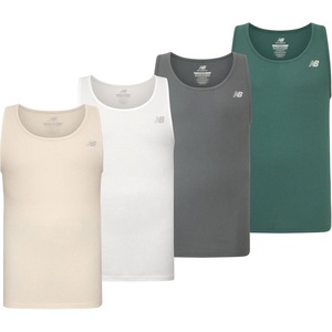 New Balance Men’s Cotton Performance Rib Tank Top (Pack of 4)(White/Linen/New Spruce/Dark Artic Grey)