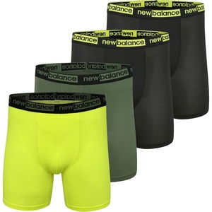 New Balance Men’s Mesh 5″ No-FLY Boxer Brief (4-Pack)(Black/Hi-lite/Black/Deep Olive Green)