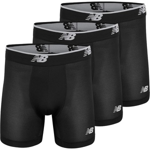 New Balance Men’s No Fly Boxer Brief Underwear with Jacquard Waistband, Breathable Lightweight, Moisture Wicking (3 Pack)(Black/Black/Black)