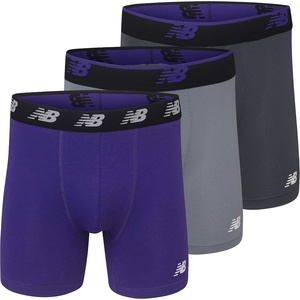 New Balance Men’s No Fly Boxer Brief Underwear with Jacquard Waistband, Breathable Lightweight, Moisture Wicking (3 Pack)(Lead/Prism Purple/Steel)
