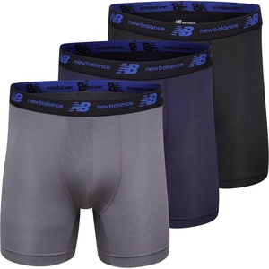 New Balance Men’s No Fly Boxer Brief Underwear with Jacquard Waistband, Breathable Lightweight, Moisture Wicking (3 Pack)(Lead/Team Navy/Black)