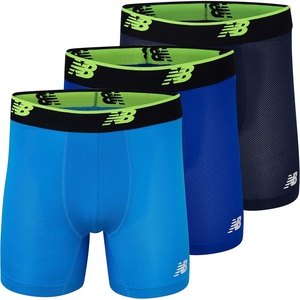 New Balance Men’s No Fly Boxer Brief Underwear with Jacquard Waistband, Breathable Lightweight, Moisture Wicking (3 Pack)(Pigment/Bolt/Team Royal)