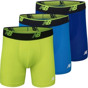 New Balance Men’s No Fly Boxer Brief Underwear with Jacquard Waistband, Breathable Lightweight, Moisture Wicking (3 Pack)(Team Royal/Hilite/Bolt)