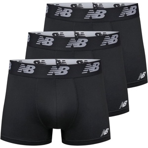 New Balance Men’s No Fly Trunks Underwear, Jacquard Waistband, Breathable Lightweight, Moisture Wicking (3 Pack)(Black/Black/Black)