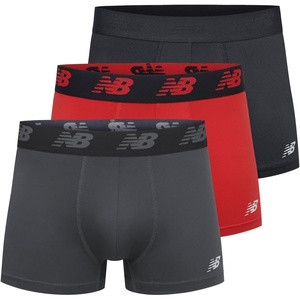 New Balance Men’s No Fly Trunks Underwear, Jacquard Waistband, Breathable Lightweight, Moisture Wicking (3 Pack)(Black/Team Red/Thunder)