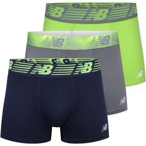 New Balance Men’s No Fly Trunks Underwear, Jacquard Waistband, Breathable Lightweight, Moisture Wicking (3 Pack)(Hi-lite/Steel/Pigment)
