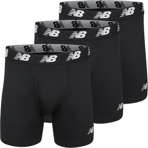 New Balance Men’s Performance Boxer Briefs with Fly, Breathable Stretch Underwear, Moisture Wicking, Soft Waistband (3 Pack)(Black/Black/Black)