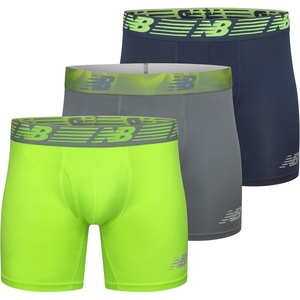 New Balance Men’s Performance Boxer Briefs with Fly, Breathable Stretch Underwear, Moisture Wicking, Soft Waistband (3 Pack)(Blue grey and Yellow)