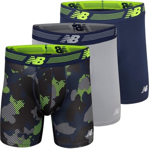 New Balance Men’s Performance Boxer Briefs with Fly, Breathable Stretch Underwear, Moisture Wicking, Soft Waistband (3 Pack)(Pigment/Steel/Camo)