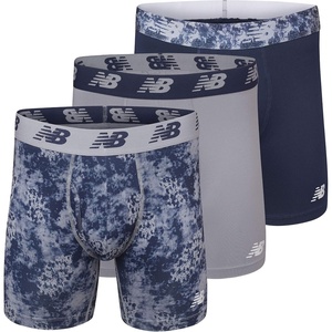 New Balance Men’s Performance Boxer Briefs with Fly, Breathable Stretch Underwear, Moisture Wicking, Soft Waistband (3 Pack)(Print/Steel/Pigment)