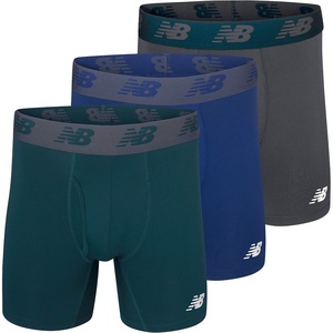 New Balance Men’s Performance Boxer Briefs with Fly, Breathable Stretch Underwear, Moisture Wicking, Soft Waistband (3 Pack)(Techtonic Blue/Deep Jade/Thunder)