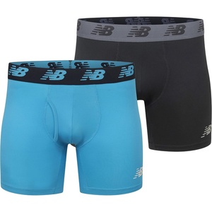 New Balance Mens Premium Performance 6″ Boxer Brief Underwear (Pack of 2)(Black/Polaris)