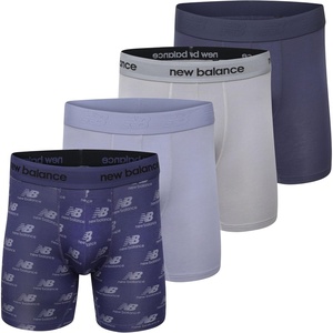 New Balance Men’s Ultra Smooth Microfiber Lightweight Breathable Performance Boxer Brief Underwear (4 Pack)(Navy/Dream State/Dusk Shower/Slate Grey)