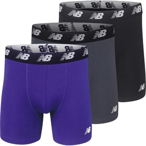 New Balance Men’s Velocity Cotton Breathable Lightweight No Fly Boxer Briefs Underwear (3 Pack)(Prism Purple/Lead/Black)