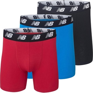 New Balance Men’s Velocity Cotton Breathable Lightweight No Fly Boxer Briefs Underwear (3 Pack)(Team Red/Bolt/Black)