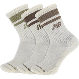 New Balance Unisex Adult Organic Cotton Crew & Mid-crew Socks – 3 Pairs – Arch Support(Cream Stripe)