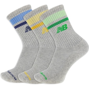 New Balance Unisex Adult Organic Cotton Crew & Mid-crew Socks – 3 Pairs – Arch Support(Grey Stripe)