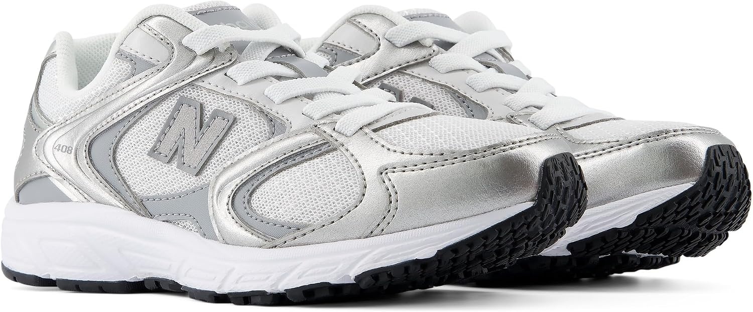 image:imageNew Balance Kids 408 Bungee Lace Casual ShoesSilver MetallicSlate Grey