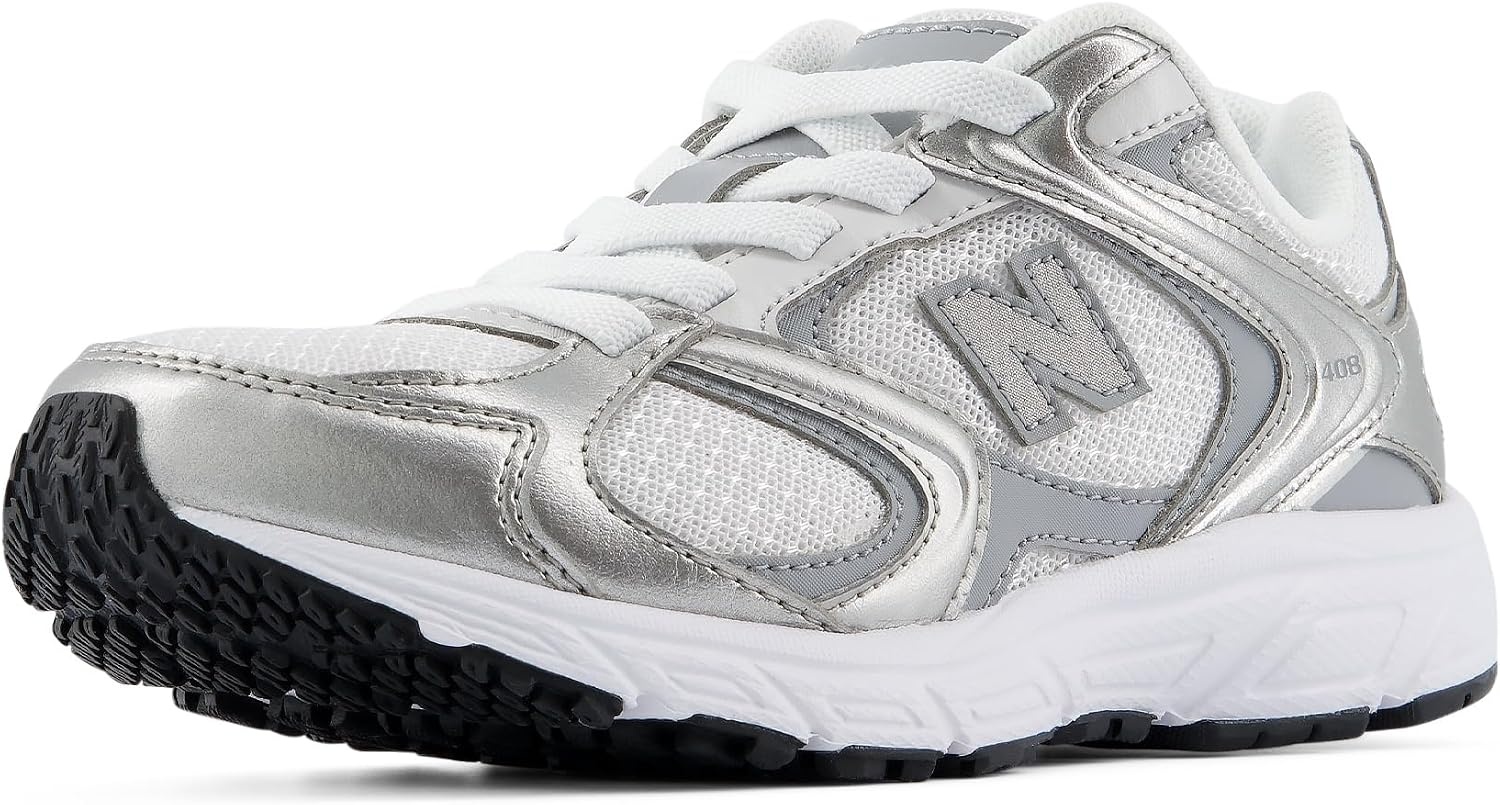image:imageNew Balance Kids 408 Bungee Lace Casual ShoesSilver MetallicSlate Grey