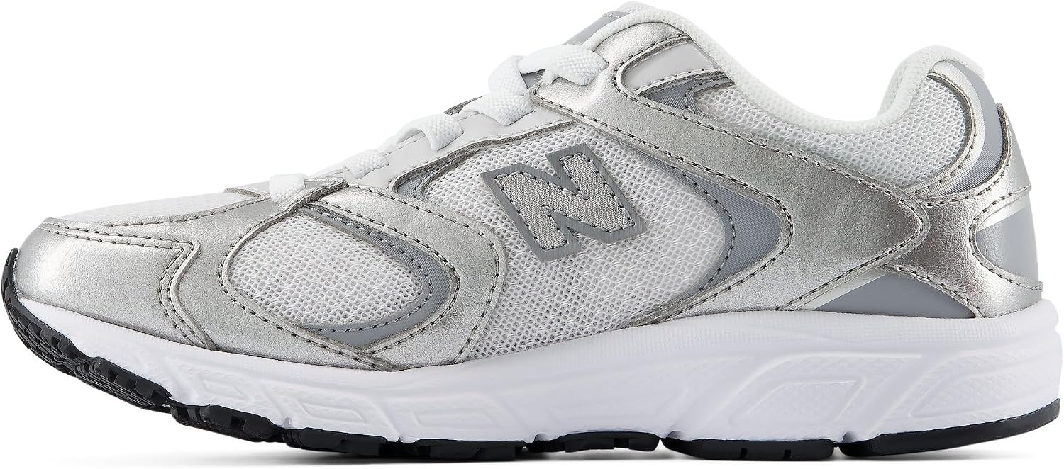 image:imageNew Balance Kids 408 Bungee Lace Casual ShoesSilver MetallicSlate Grey
