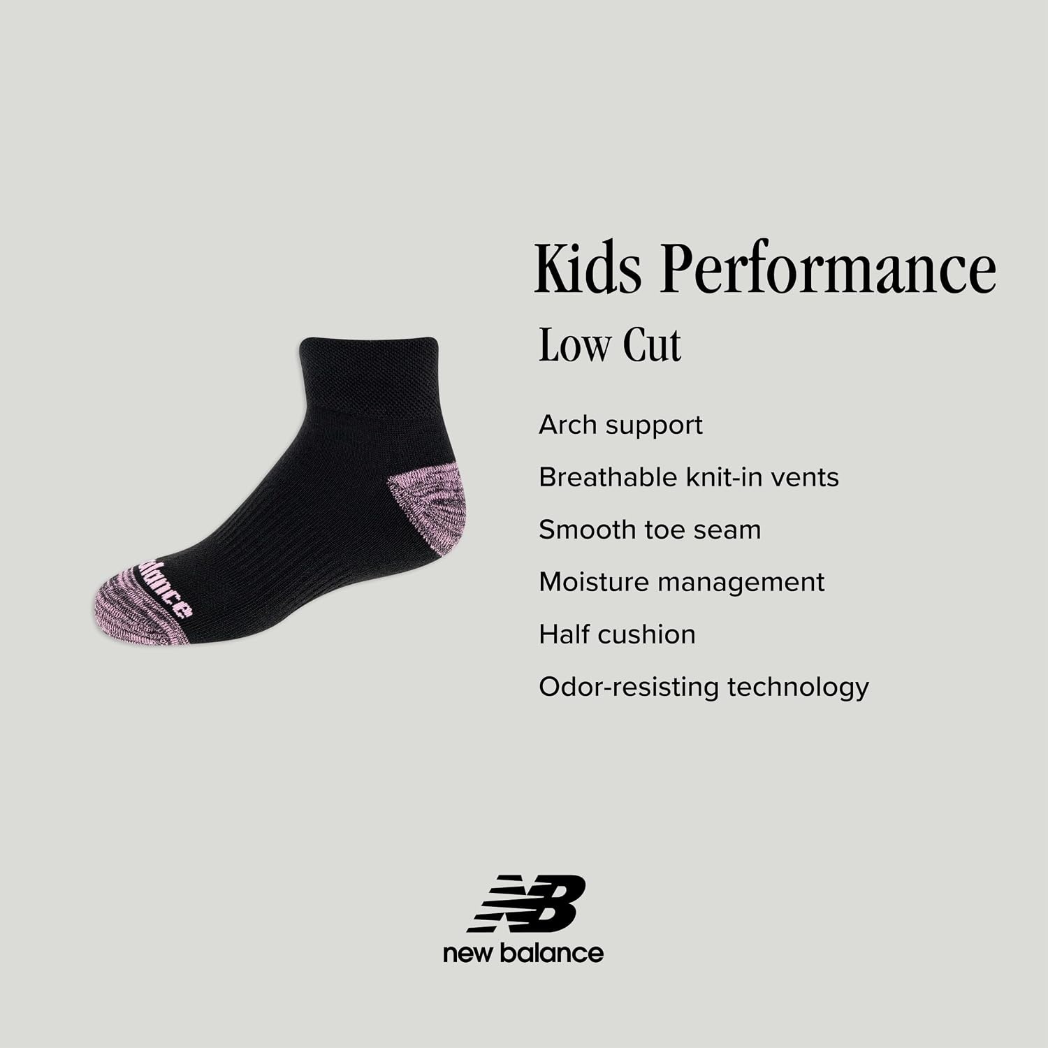 image:imageNew Balance Kids Performance Cushioned Low Cut Socks 8 Pairs Breathable Mesh Arch SupportBlack