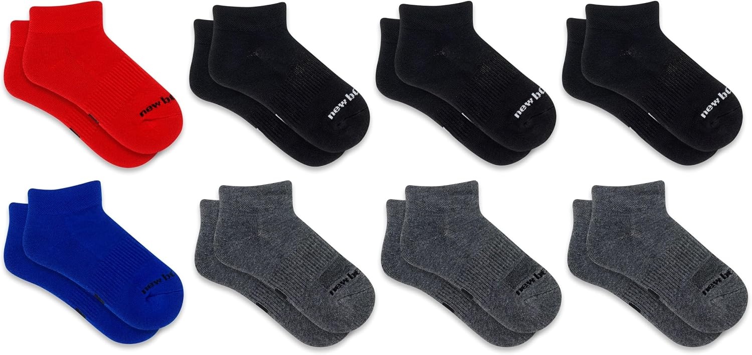 image:imageNew Balance Kids Performance Cushioned Low Cut Socks 8 Pairs Breathable Mesh Arch SupportBlack Assorted