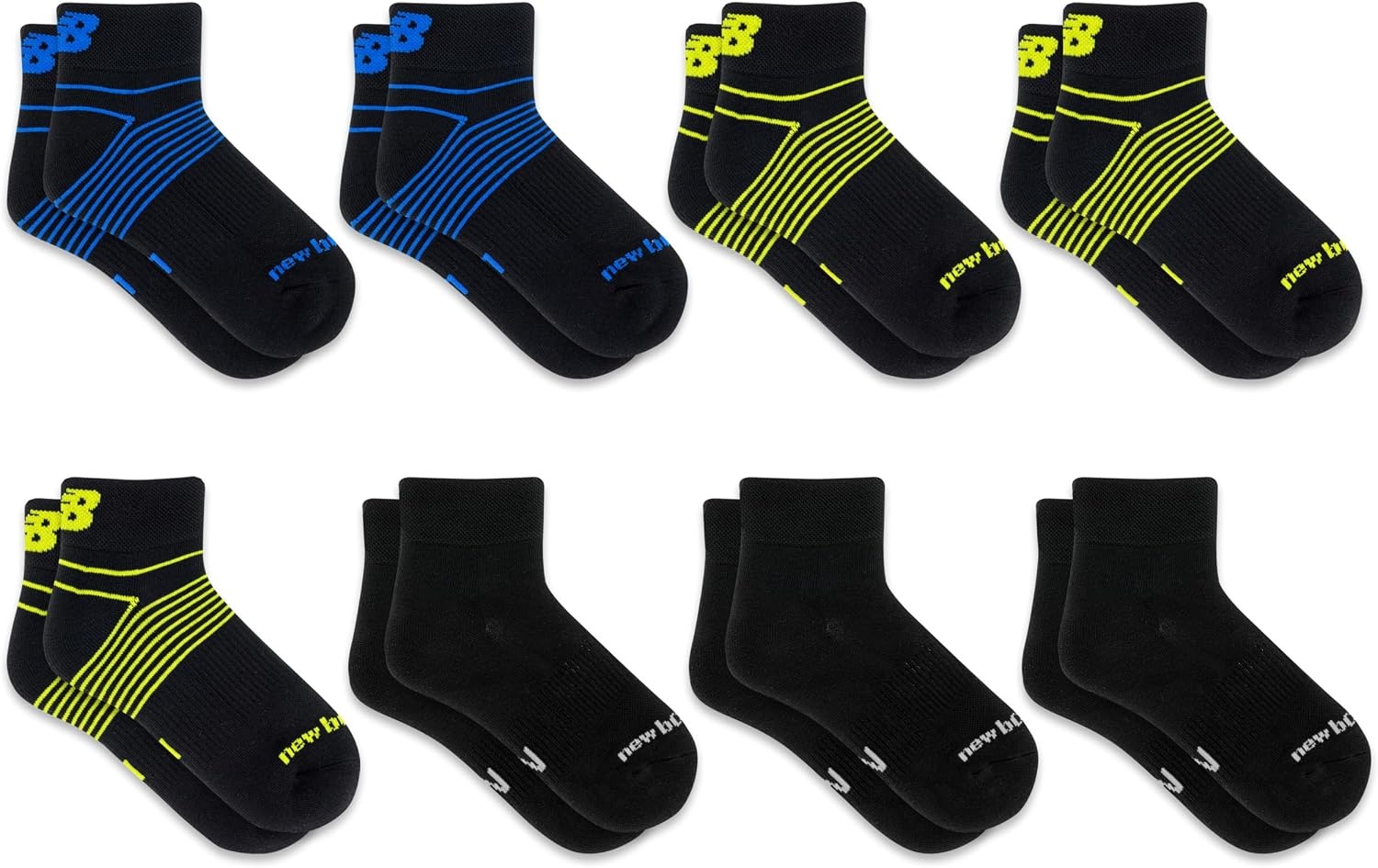image:imageNew Balance Kids Performance Cushioned Low Cut Socks 8 Pairs Breathable Mesh Arch SupportBlack Stripe