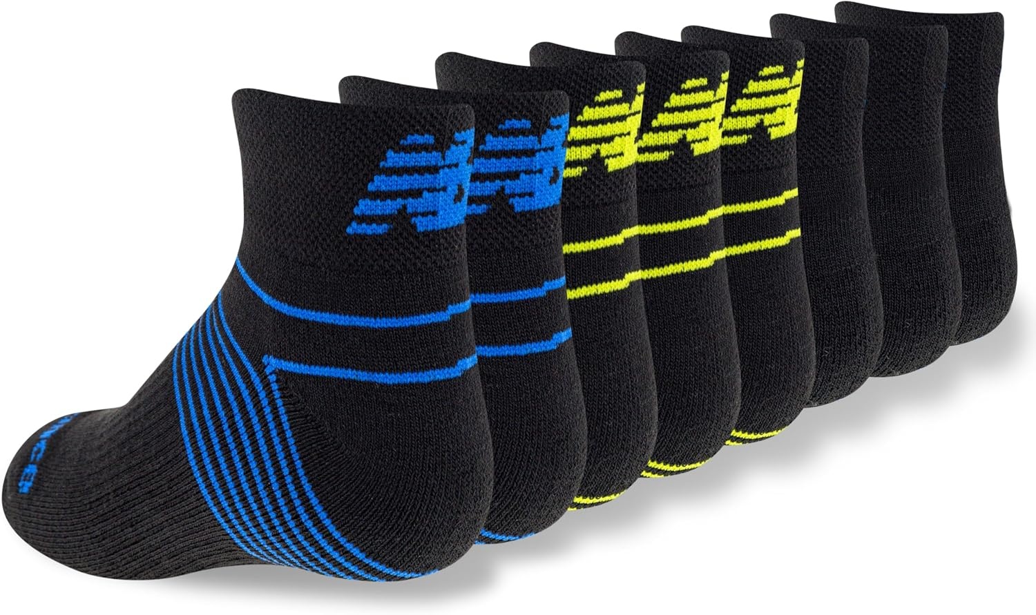 image:imageNew Balance Kids Performance Cushioned Low Cut Socks 8 Pairs Breathable Mesh Arch SupportBlack Stripe