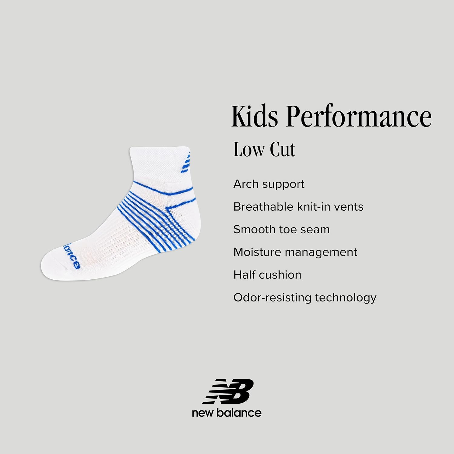 image:imageNew Balance Kids Performance Cushioned Low Cut Socks 8 Pairs Breathable Mesh Arch SupportBlack Stripe