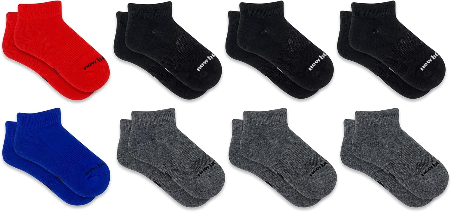 image:imageNew Balance Kids Performance Cushioned Low Cut Socks 8 Pairs Breathable Mesh Arch SupportLegacy Black Assorted