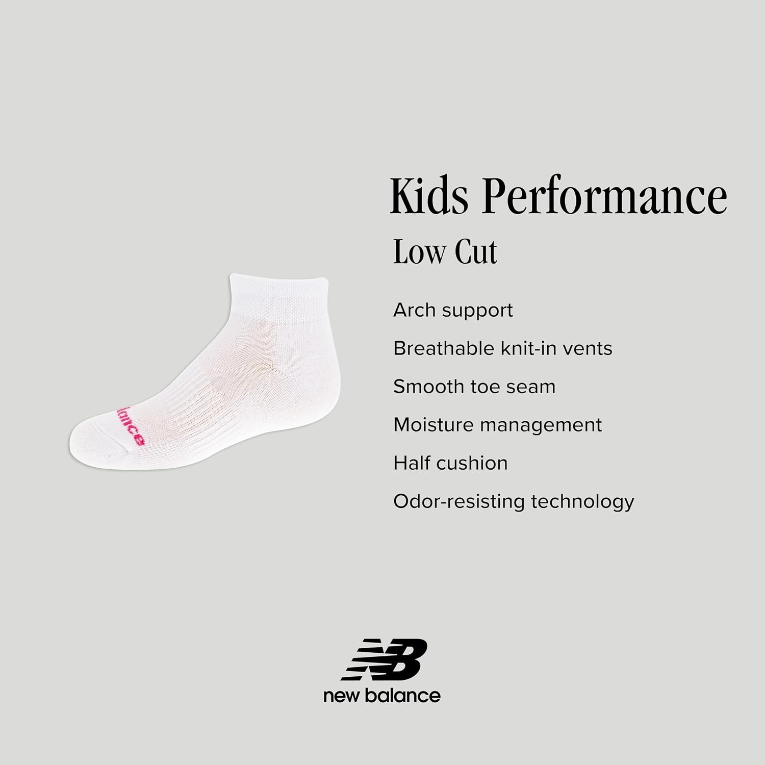 image:imageNew Balance Kids Performance Cushioned Low Cut Socks 8 Pairs Breathable Mesh Arch SupportLegacy Black Assorted