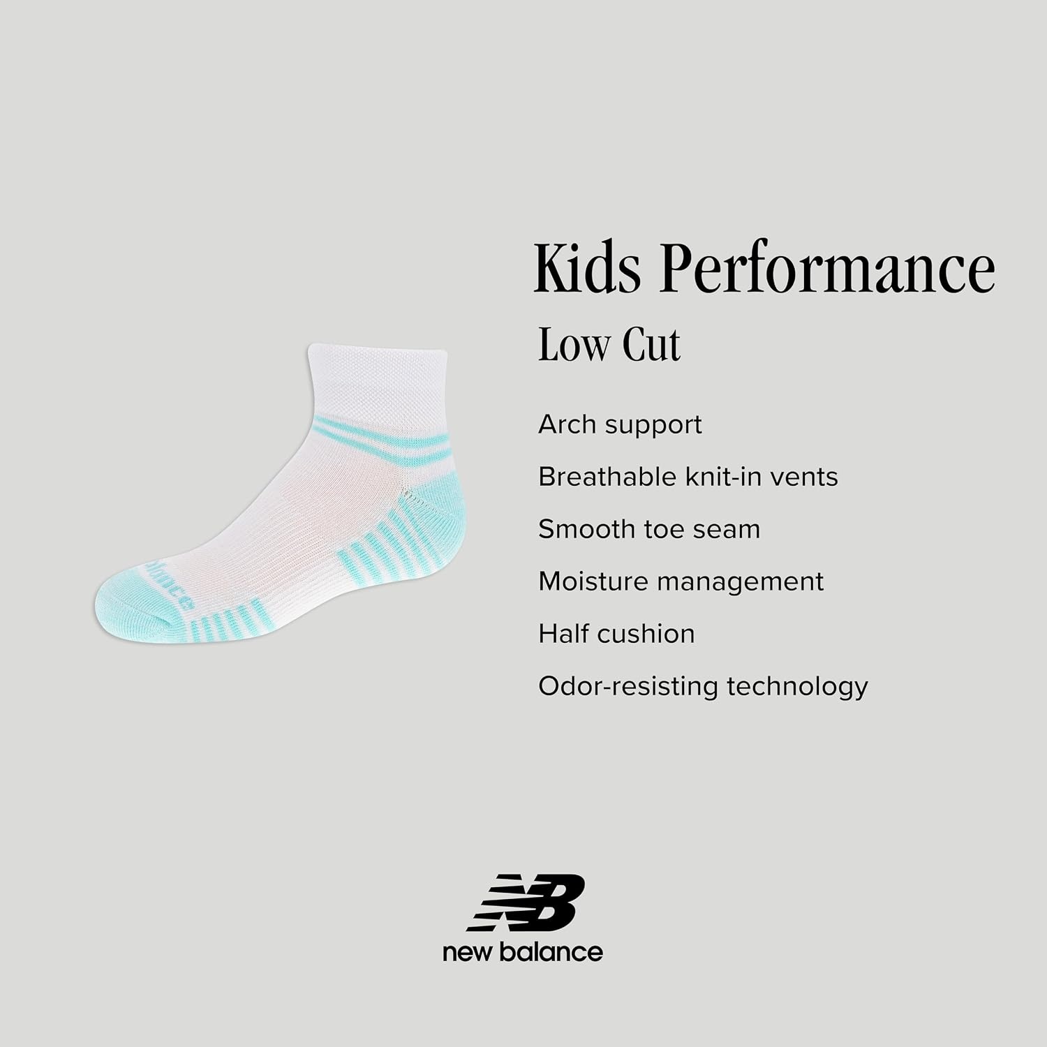 image:imageNew Balance Kids Performance Cushioned Low Cut Socks 8 Pairs Breathable Mesh Arch SupportLegacy White