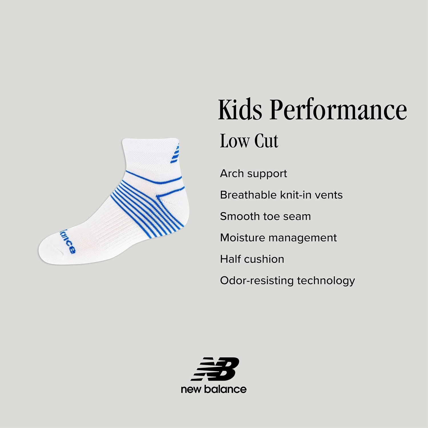 image:imageNew Balance Kids Performance Cushioned Low Cut Socks 8 Pairs Breathable Mesh Arch SupportWhiteBlue