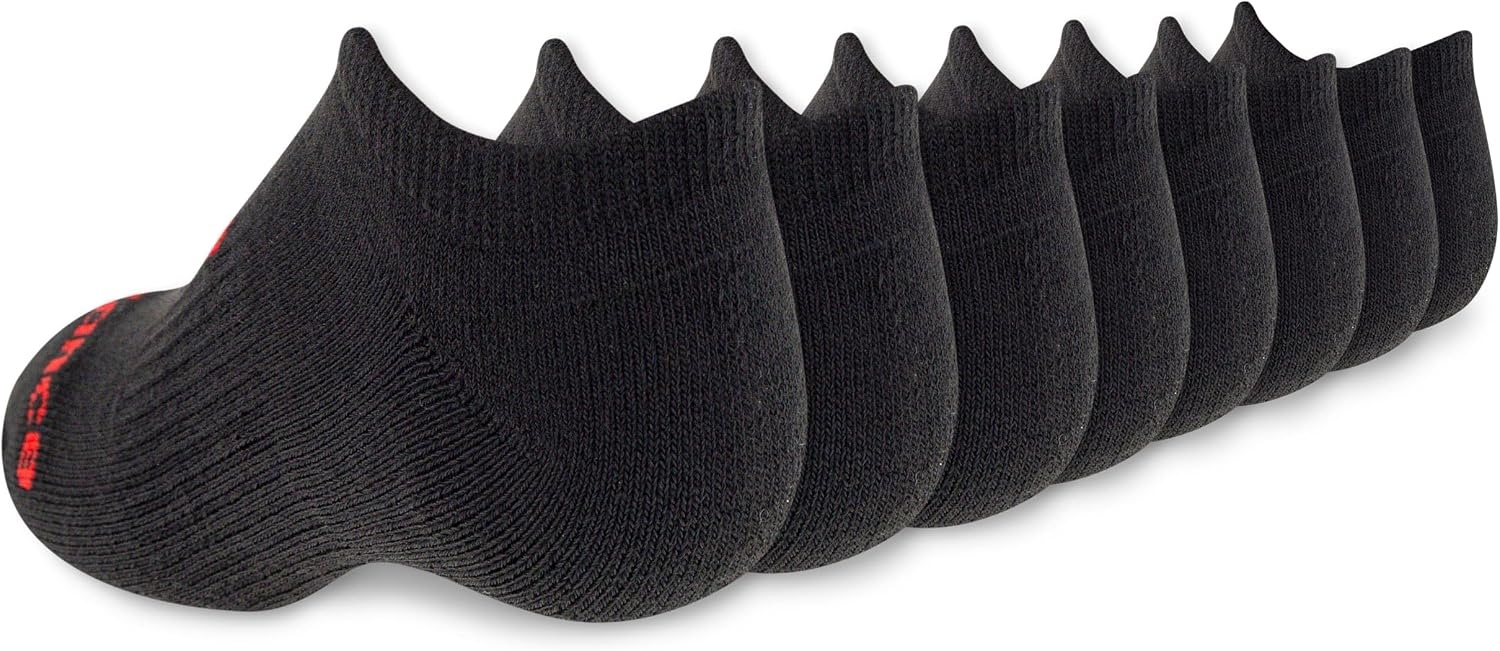 image:imageNew Balance Kids Performance Cushioned No Show Socks 8 Pairs Breathable Mesh Arch SupportBlack Red Logo