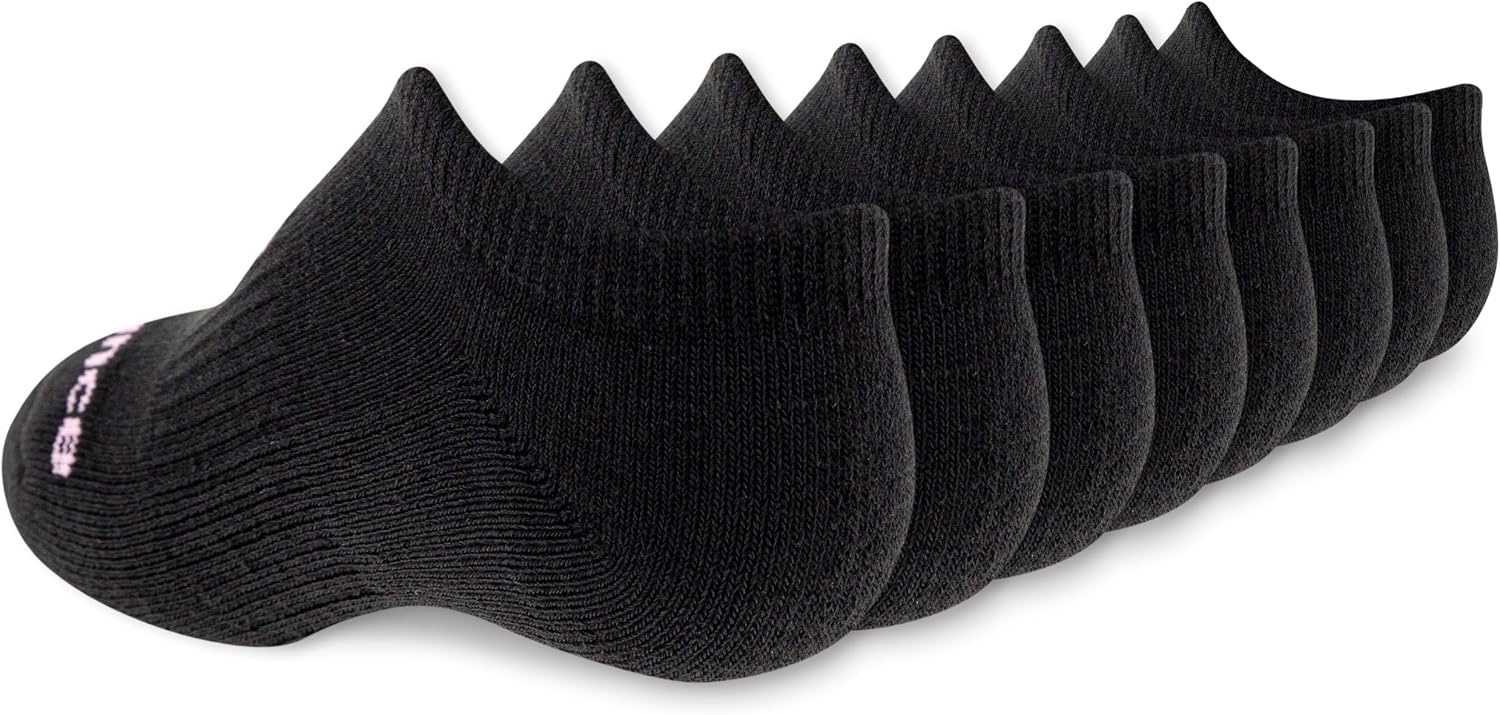 image:imageNew Balance Kids Performance Cushioned No Show Socks 8 Pairs Breathable Mesh Arch SupportLegacy Black Pink Logo