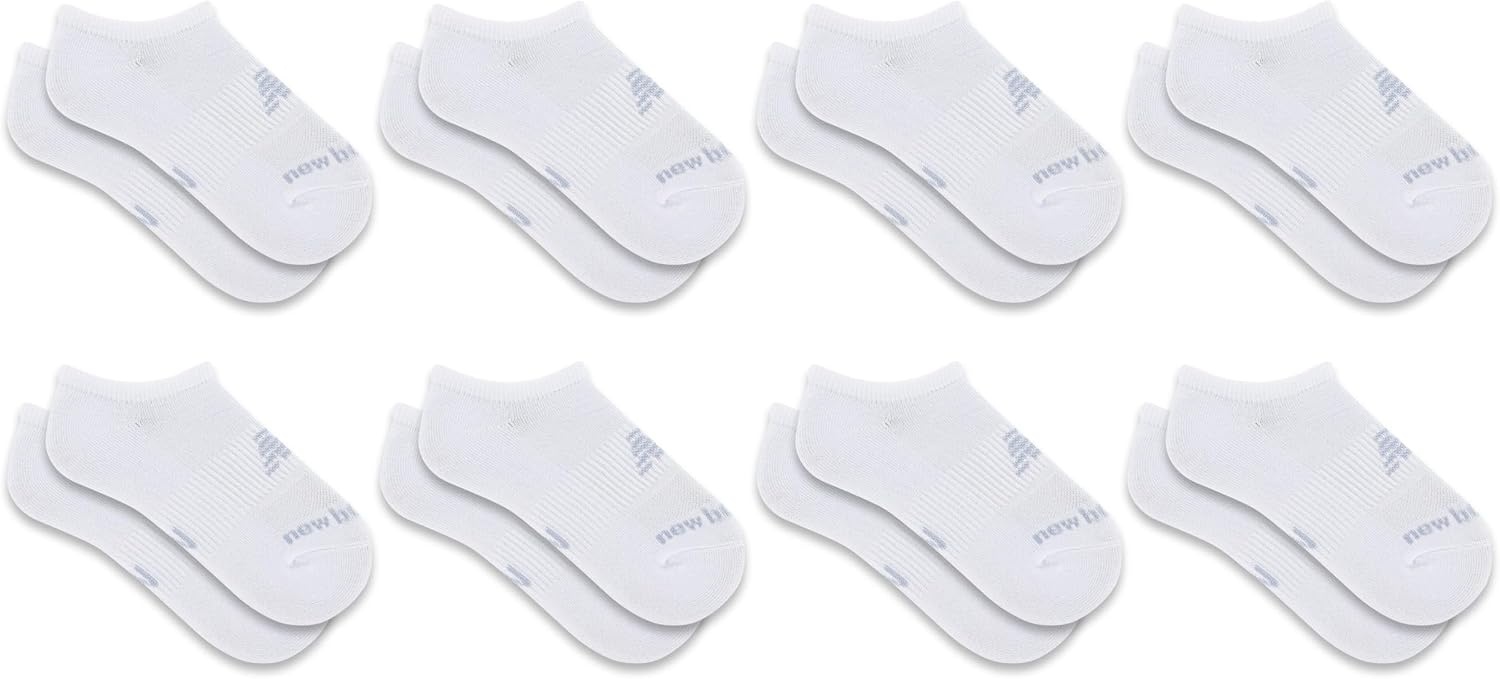 image:imageNew Balance Kids Performance Cushioned No Show Socks 8 Pairs Breathable Mesh Arch SupportLegacy White Grey Logo