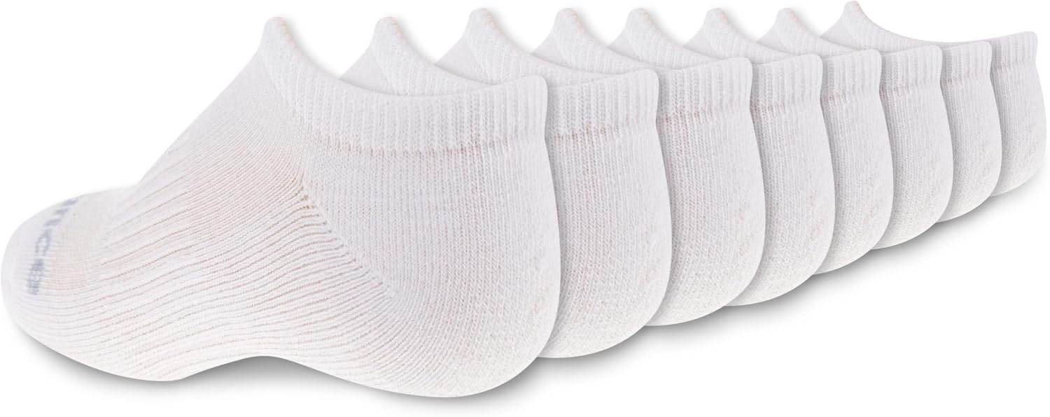 image:imageNew Balance Kids Performance Cushioned No Show Socks 8 Pairs Breathable Mesh Arch SupportLegacy White Grey Logo