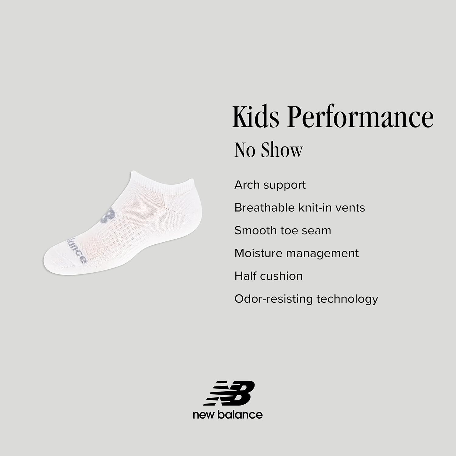 image:imageNew Balance Kids Performance Cushioned No Show Socks 8 Pairs Breathable Mesh Arch SupportLegacy White Purple Logo