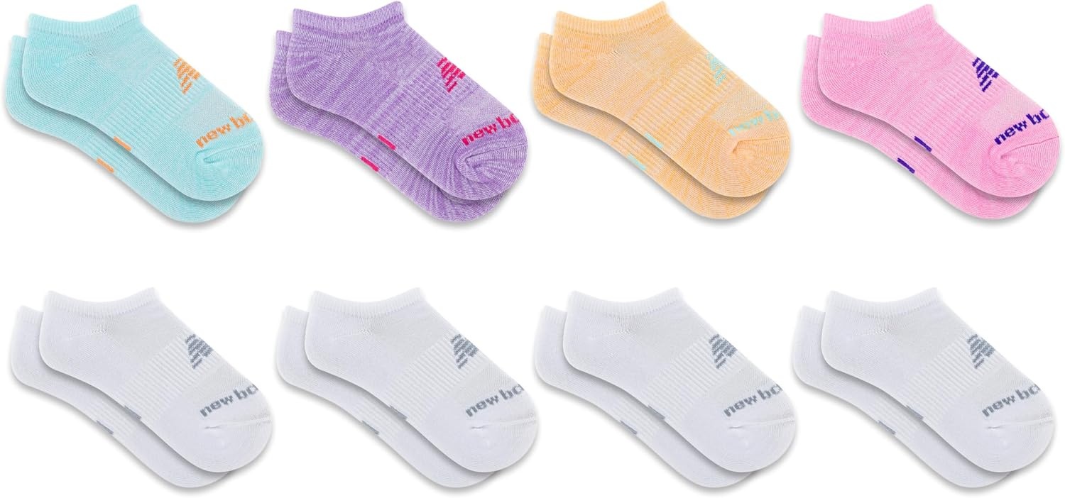 image:imageNew Balance Kids Performance Cushioned No Show Socks 8 Pairs Breathable Mesh Arch SupportLegacy WhitePastel