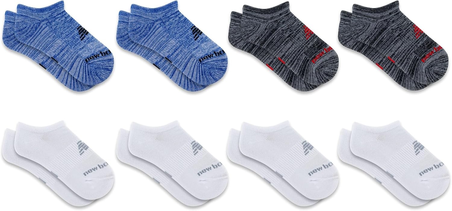 image:imageNew Balance Kids Performance Cushioned No Show Socks 8 Pairs Breathable Mesh Arch SupportWhite Assorted