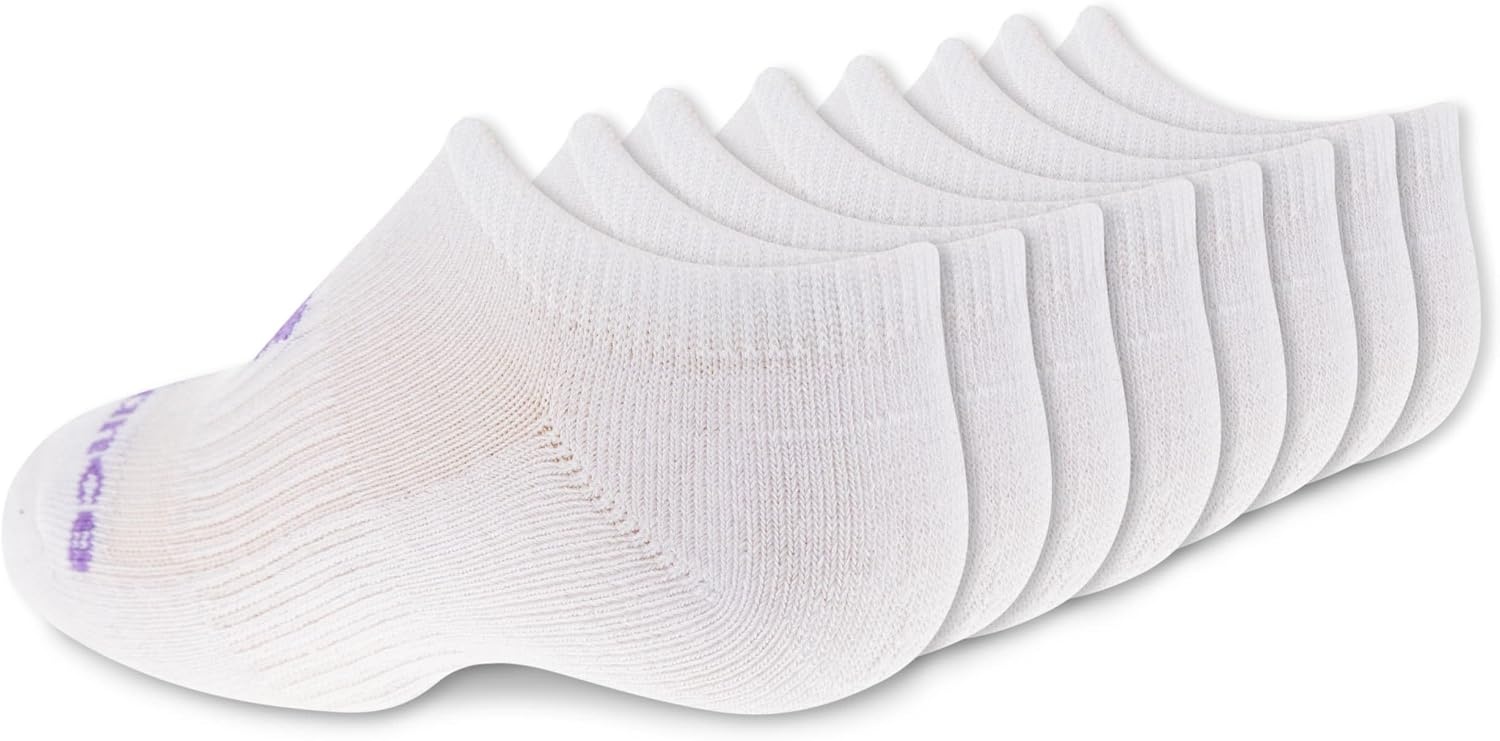 image:imageNew Balance Kids Performance Cushioned No Show Socks 8 Pairs Breathable Mesh Arch SupportWhite Purple Logo