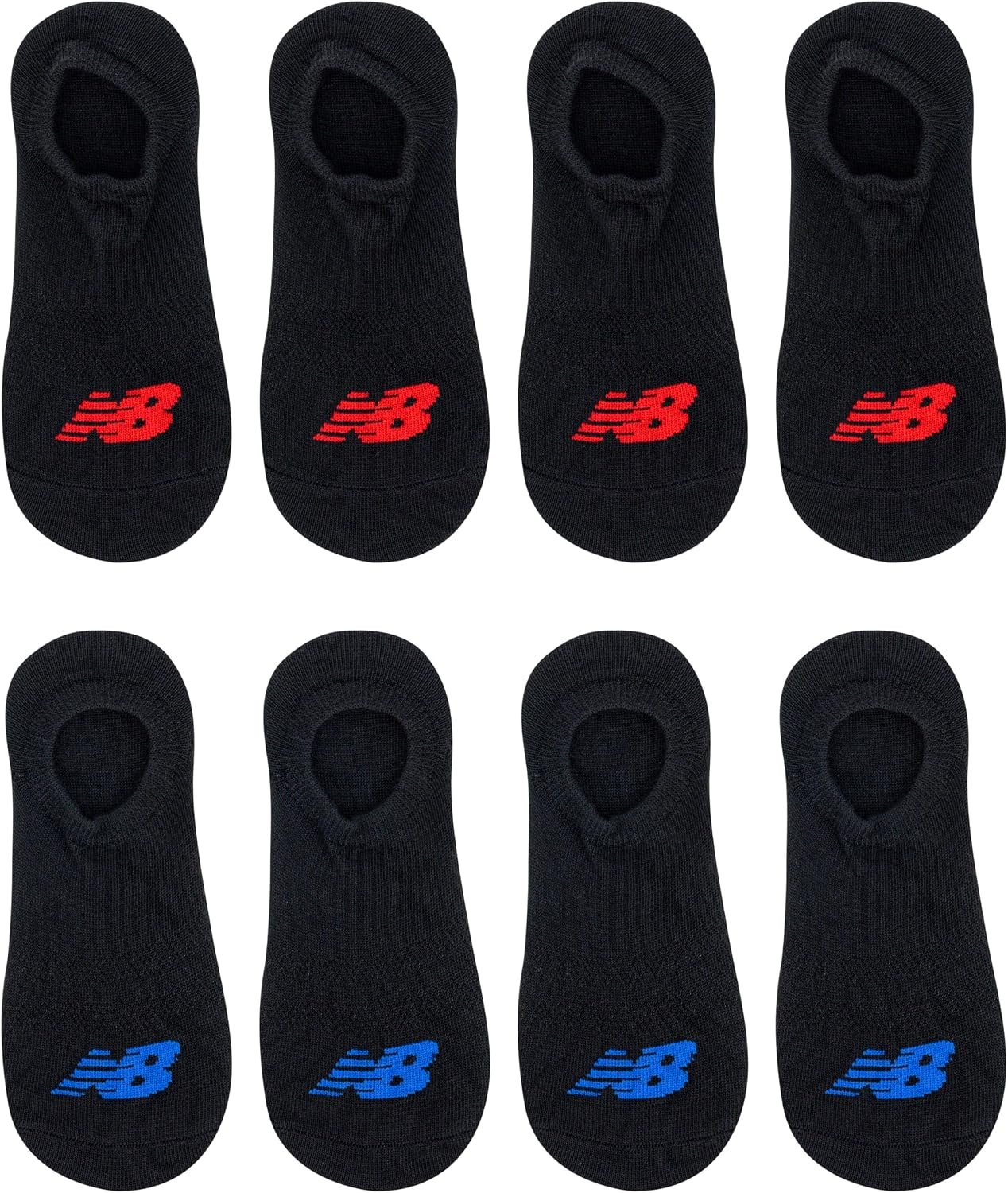 image:imageNew Balance Kids Performance Liner Socks 8 Pairs Breathable Half Cushion amp Arch SupportBlack RedBlue Logo